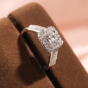 💥Shiny Square CZ Bling Micro Delicate Luxury Silver Ring for, UNVN12203